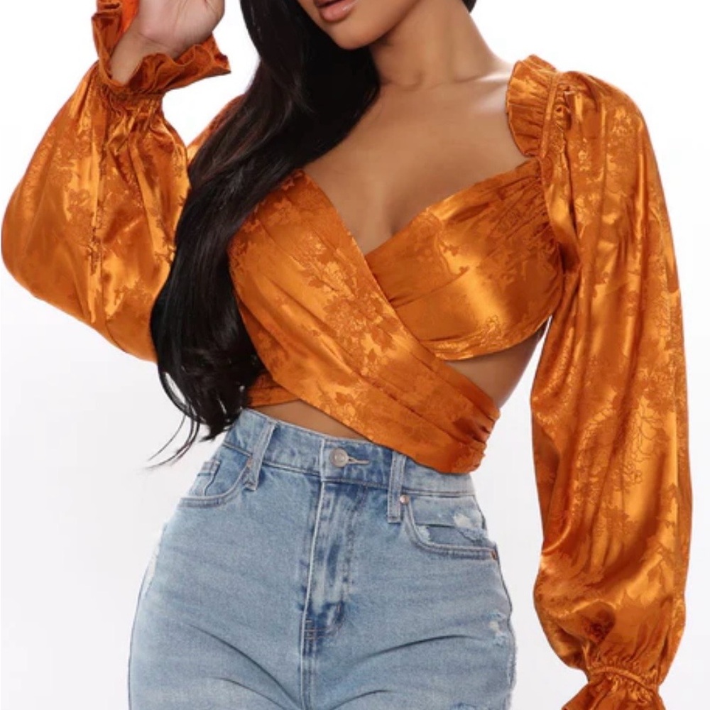 Fashion Nova Vibrant Orange Wrap Blouse